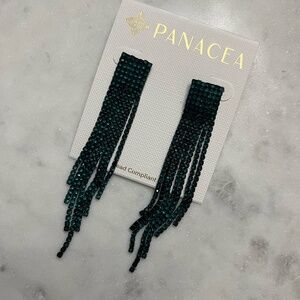 Panacea Green Crystal Earrings Pave =Curtain Fringe Shiny Rhinestone Jewelry New